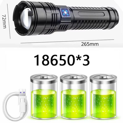 Built-In Battery Flash Light Emergency Spotlights 4Km 10000LM 1000W Most Powerful Led Flashlights Tactical