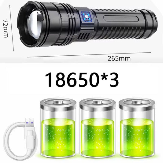 Built-In Battery Flash Light Emergency Spotlights 4Km 10000LM 1000W Most Powerful Led Flashlights Tactical