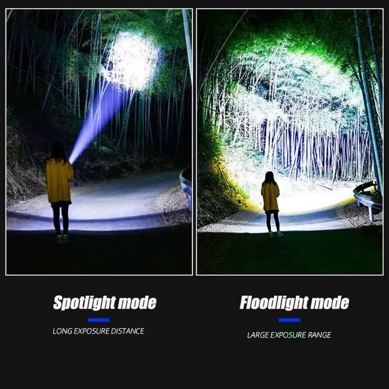 Built-In Battery Flash Light Emergency Spotlights 4Km 10000LM 1000W Most Powerful Led Flashlights Tactical